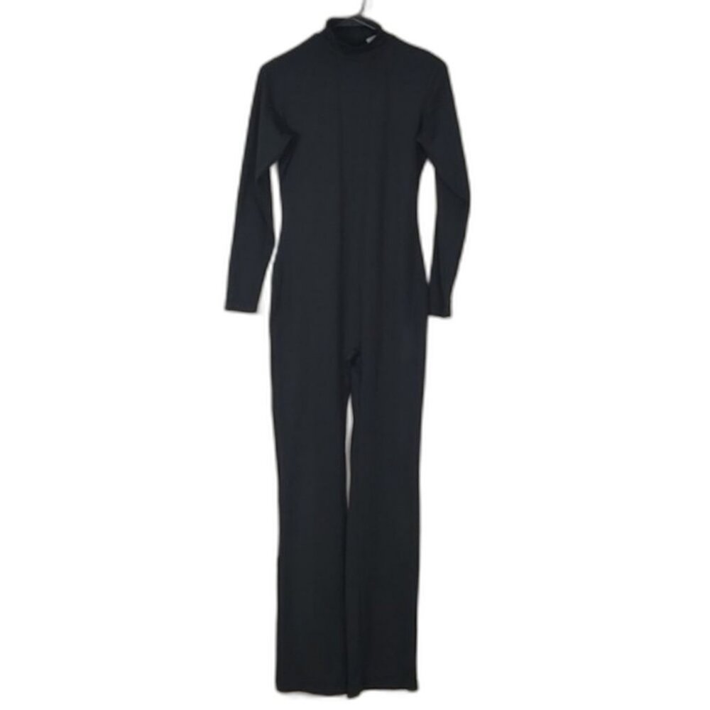 VTG Jumpsuit Catsuit Black Stretch Mock Turtleneck Size Large